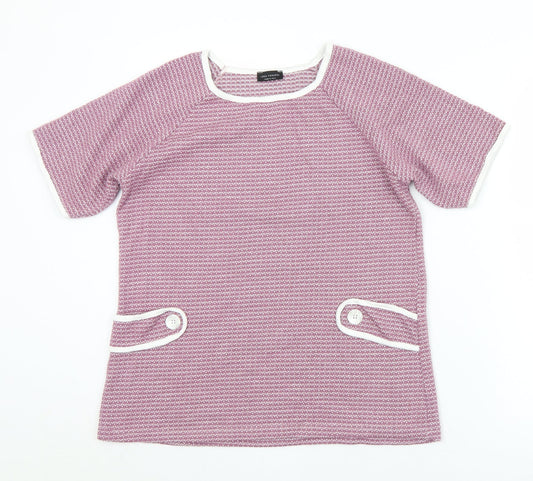 Luca Vanucci Womens Purple Geometric Acrylic Jersey T-Shirt Size M Round Neck