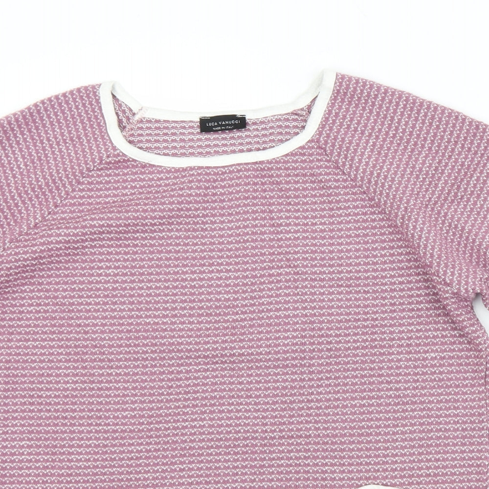 Luca Vanucci Womens Purple Geometric Acrylic Jersey T-Shirt Size M Round Neck