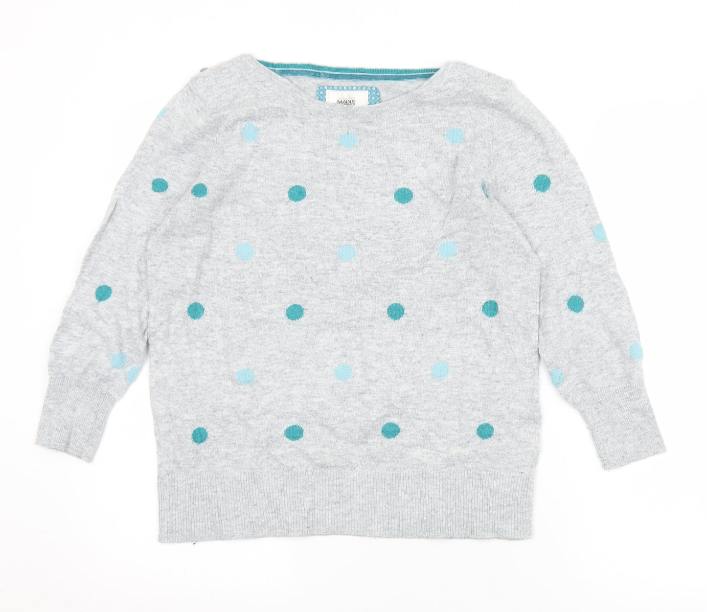 Maine Womens Grey Round Neck Polka Dot Nylon Pullover Jumper Size 12