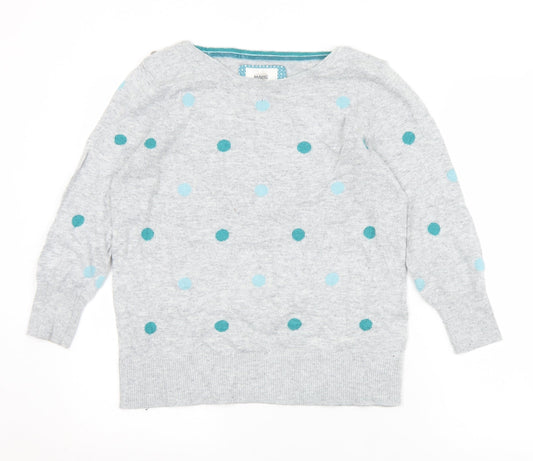 Maine Womens Grey Round Neck Polka Dot Nylon Pullover Jumper Size 12
