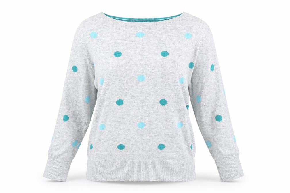 Maine Womens Grey Round Neck Polka Dot Nylon Pullover Jumper Size 12