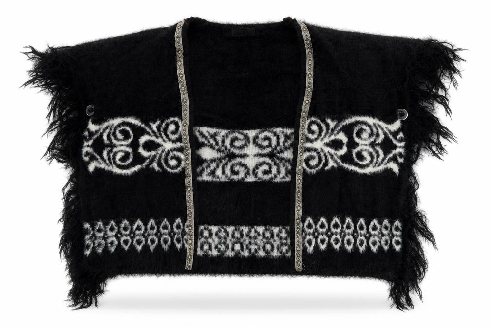 TU Womens Black Geometric Polyamide  Shawl/Wrap