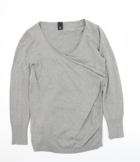 B.C. Best Connections Womens Grey V-Neck  Cotton Cardigan Jumper Size 12