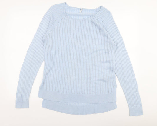 Only Womens Blue Square Neck  Acrylic Pullover Jumper Size L