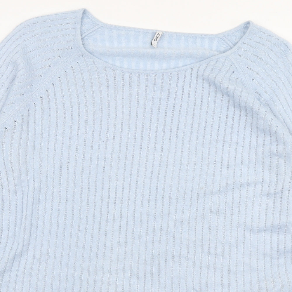 Only Womens Blue Square Neck  Acrylic Pullover Jumper Size L