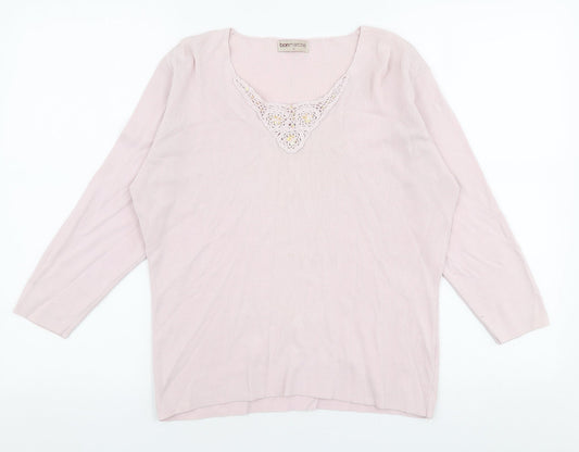 Bonmarche Womens Pink V-Neck  Polyester Pullover Jumper Size S