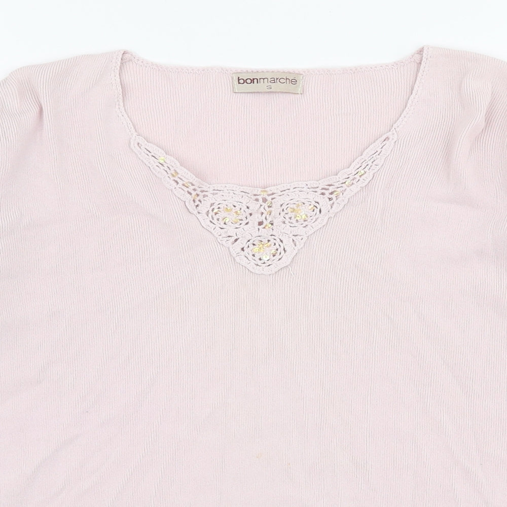 Bonmarche Womens Pink V-Neck  Polyester Pullover Jumper Size S