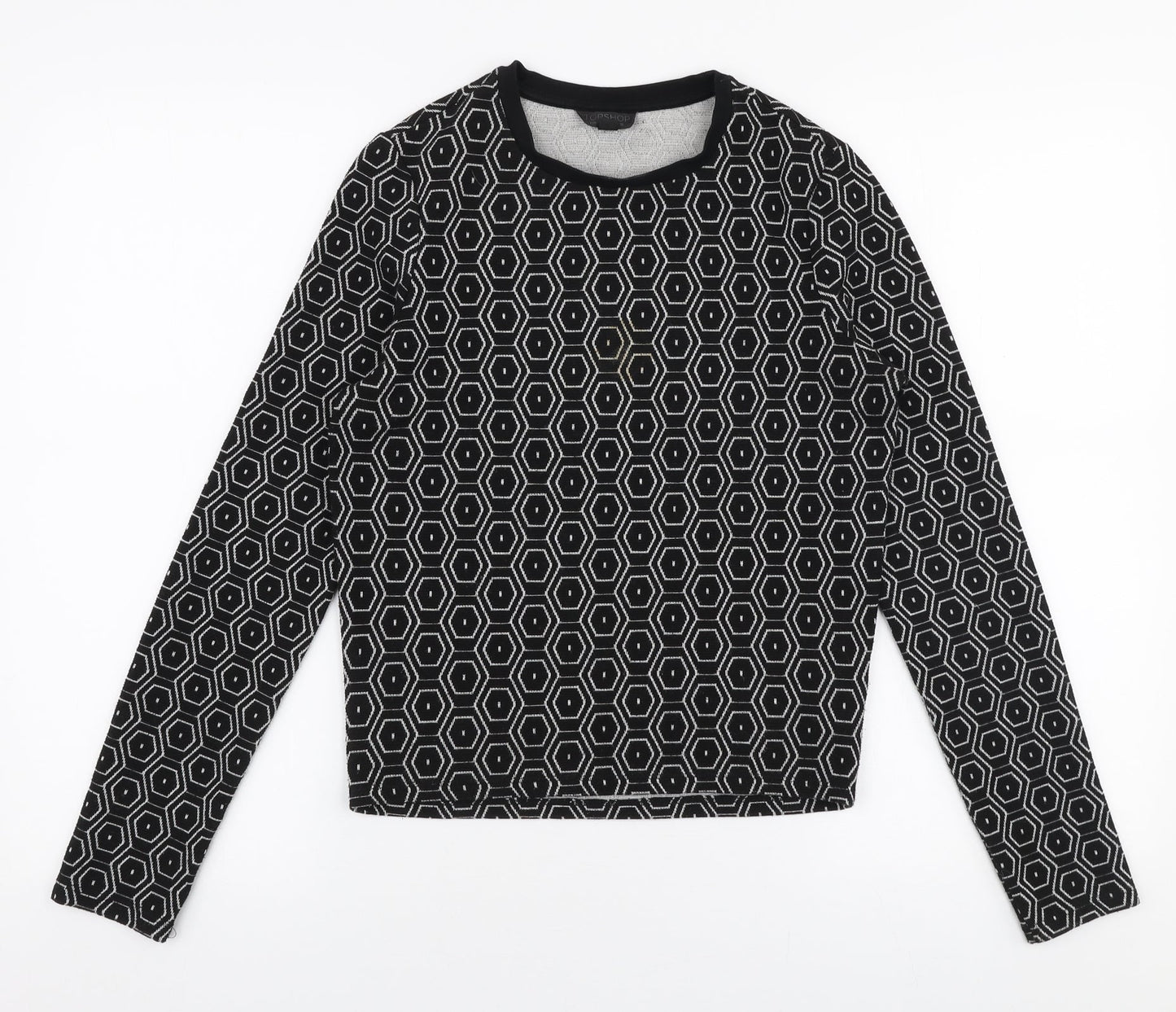Topshop Womens Black Round Neck Geometric Polyester Pullover Jumper Size 10