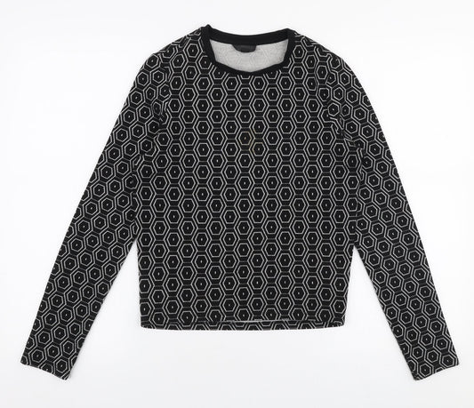 Topshop Womens Black Round Neck Geometric Polyester Pullover Jumper Size 10