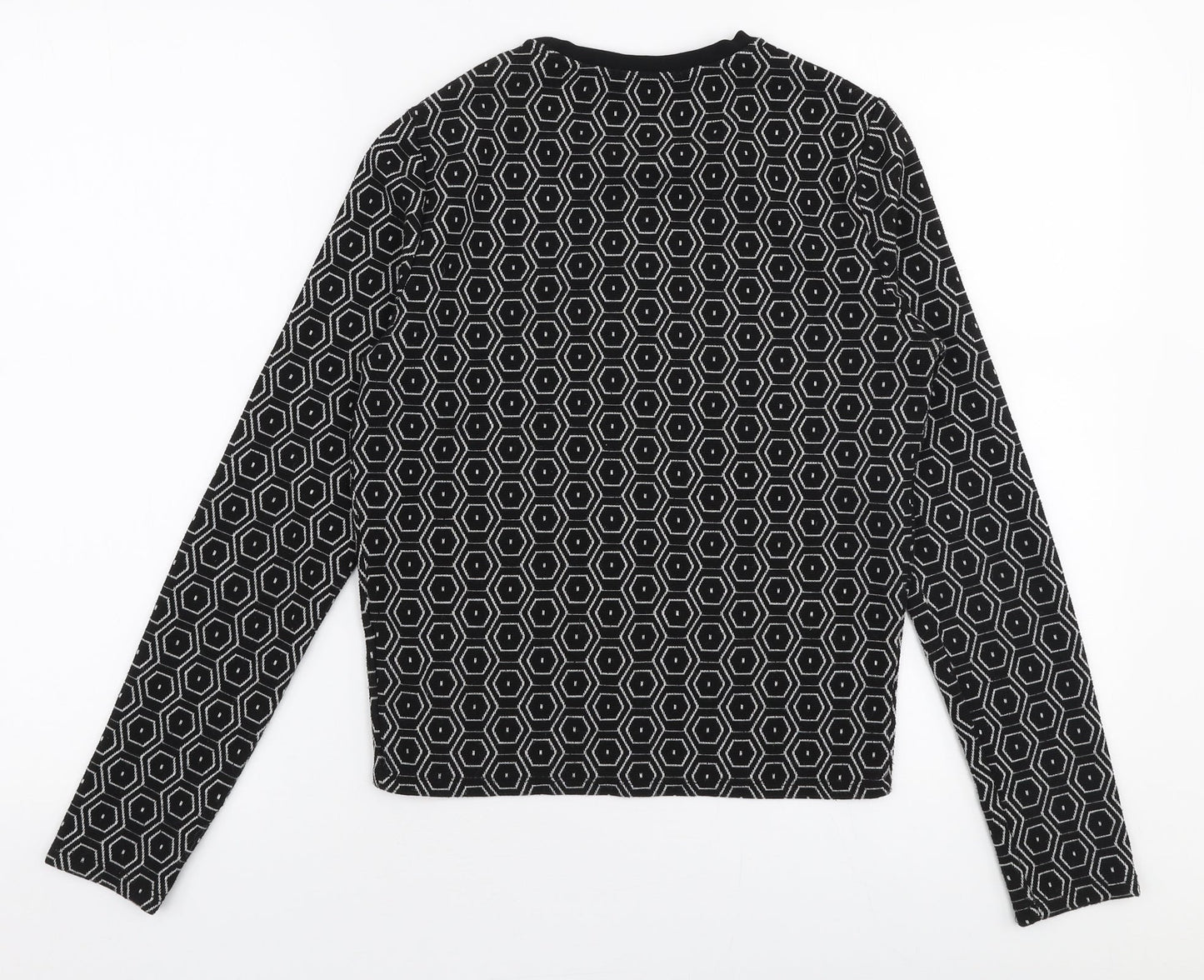 Topshop Womens Black Round Neck Geometric Polyester Pullover Jumper Size 10