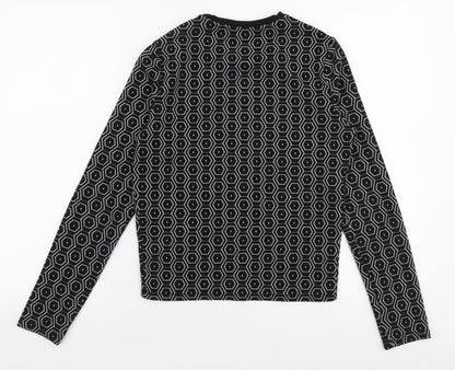 Topshop Womens Black Round Neck Geometric Polyester Pullover Jumper Size 10