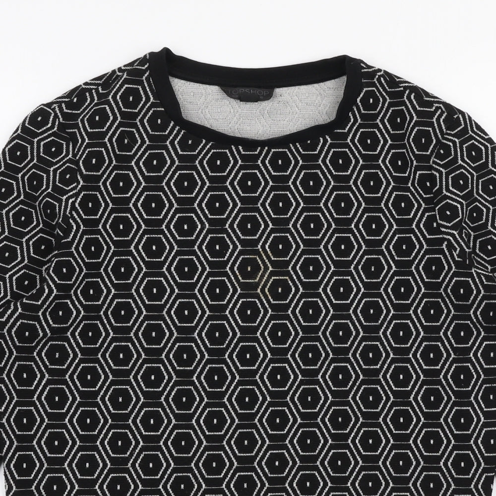 Topshop Womens Black Round Neck Geometric Polyester Pullover Jumper Size 10