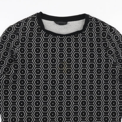 Topshop Womens Black Round Neck Geometric Polyester Pullover Jumper Size 10