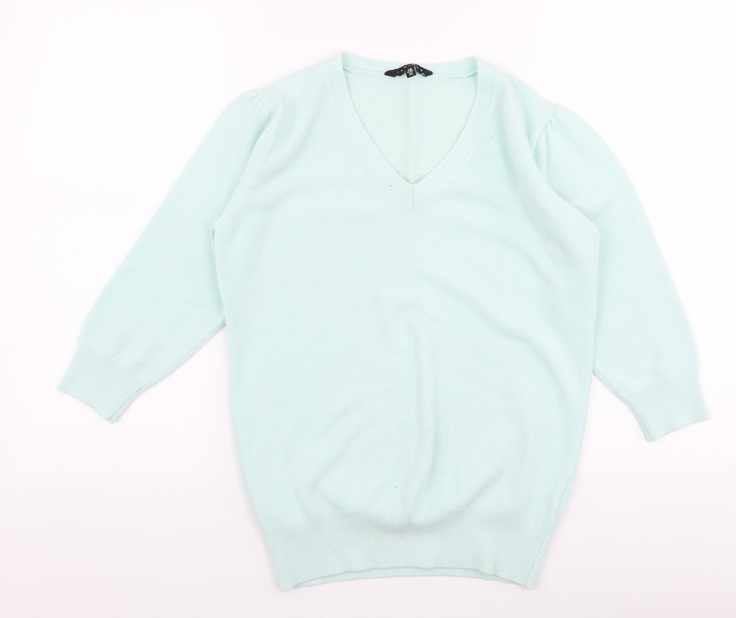 Janique Womens Blue V-Neck  Acrylic Pullover Jumper Size 16