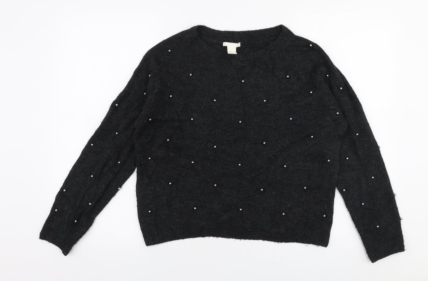 H&M Womens Grey Round Neck  Acrylic Pullover Jumper Size XS
