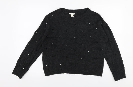 H&M Womens Grey Round Neck  Acrylic Pullover Jumper Size XS