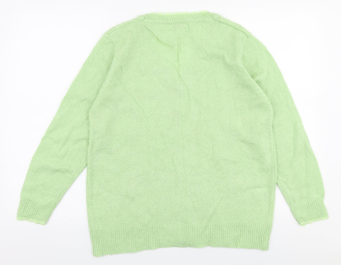 Reflect Womens Green V-Neck Floral Acrylic Cardigan Jumper Size L