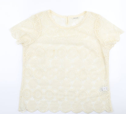 Preloved Indigo Womens Ivory Floral Polyamide Basic Blouse Size 16 Round Neck - Front