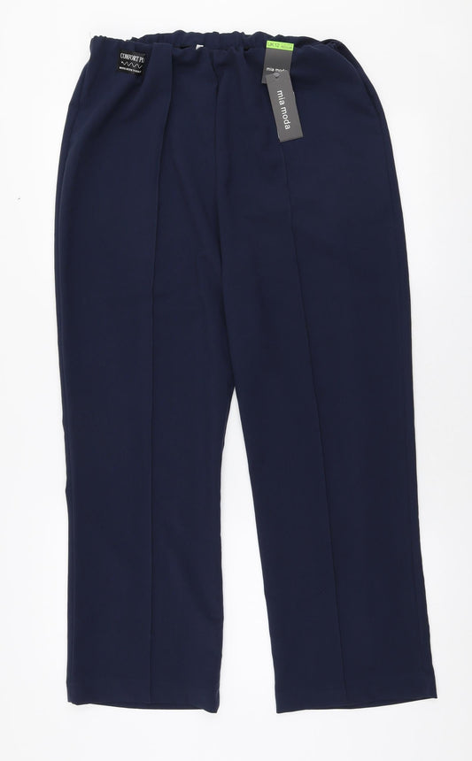 Mia Moda Womens Blue  Polyester Trousers  Size 12 L27 in Regular