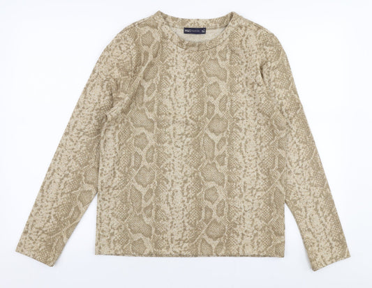 Marks and Spencer Womens Gold Round Neck Animal Print Polyester Pullover Jumper Size 14