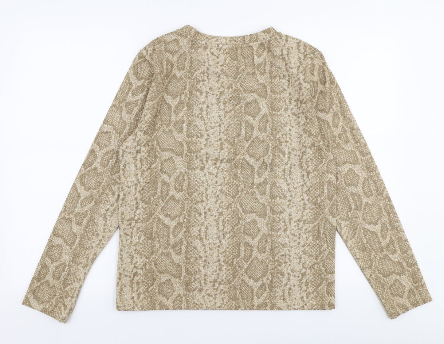 Marks and Spencer Womens Gold Round Neck Animal Print Polyester Pullover Jumper Size 14