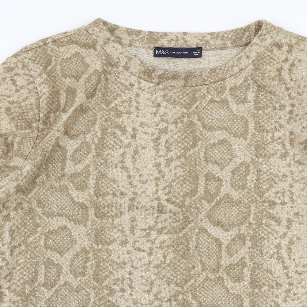 Marks and Spencer Womens Gold Round Neck Animal Print Polyester Pullover Jumper Size 14