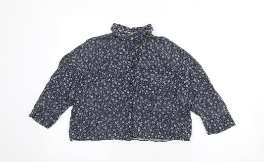 Pull & Bear Womens Blue Floral Viscose Cropped Blouse Size S Collared