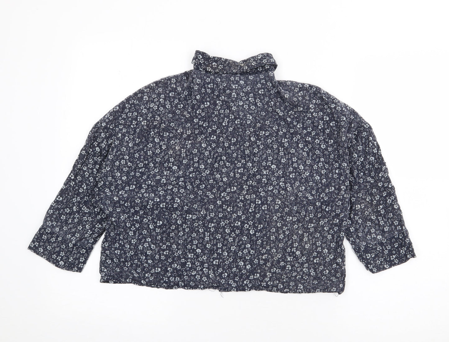 Pull & Bear Womens Blue Floral Viscose Cropped Blouse Size S Collared
