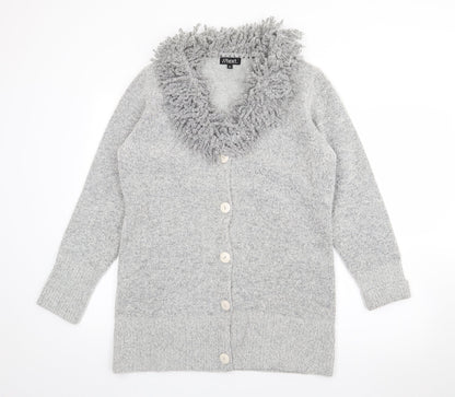 Text Womens Grey Roll Neck  Polyester Cardigan Jumper Size M