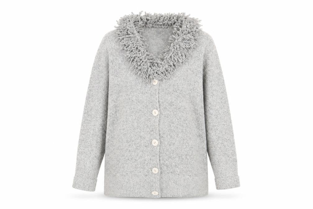Text Womens Grey Roll Neck  Polyester Cardigan Jumper Size M