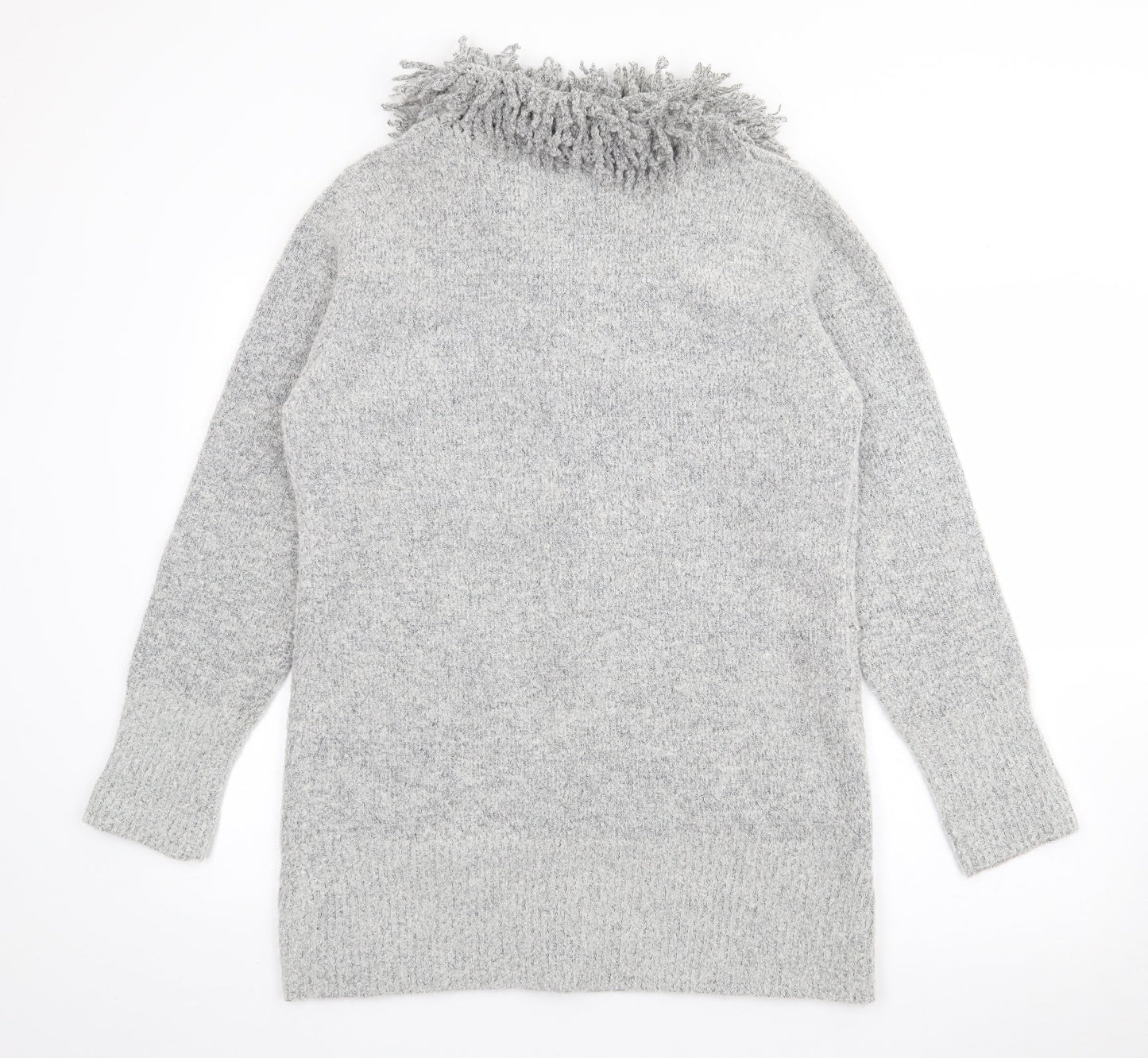 Text Womens Grey Roll Neck  Polyester Cardigan Jumper Size M