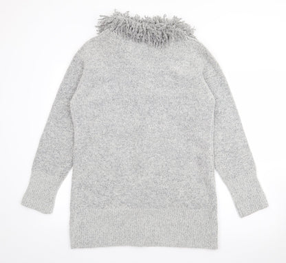 Text Womens Grey Roll Neck  Polyester Cardigan Jumper Size M