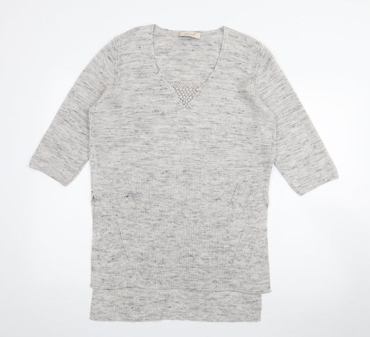 Per Una Womens Grey V-Neck  Acrylic Pullover Jumper Size L