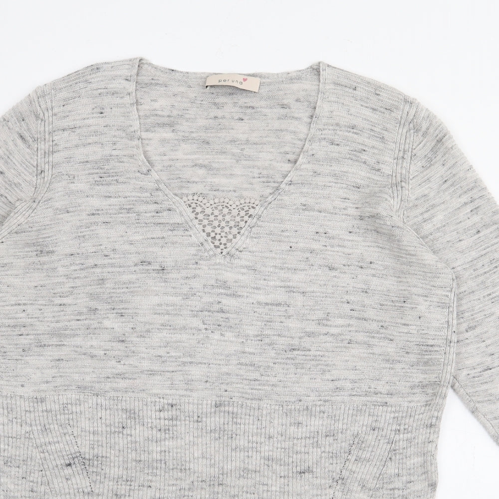 Per Una Womens Grey V-Neck  Acrylic Pullover Jumper Size L