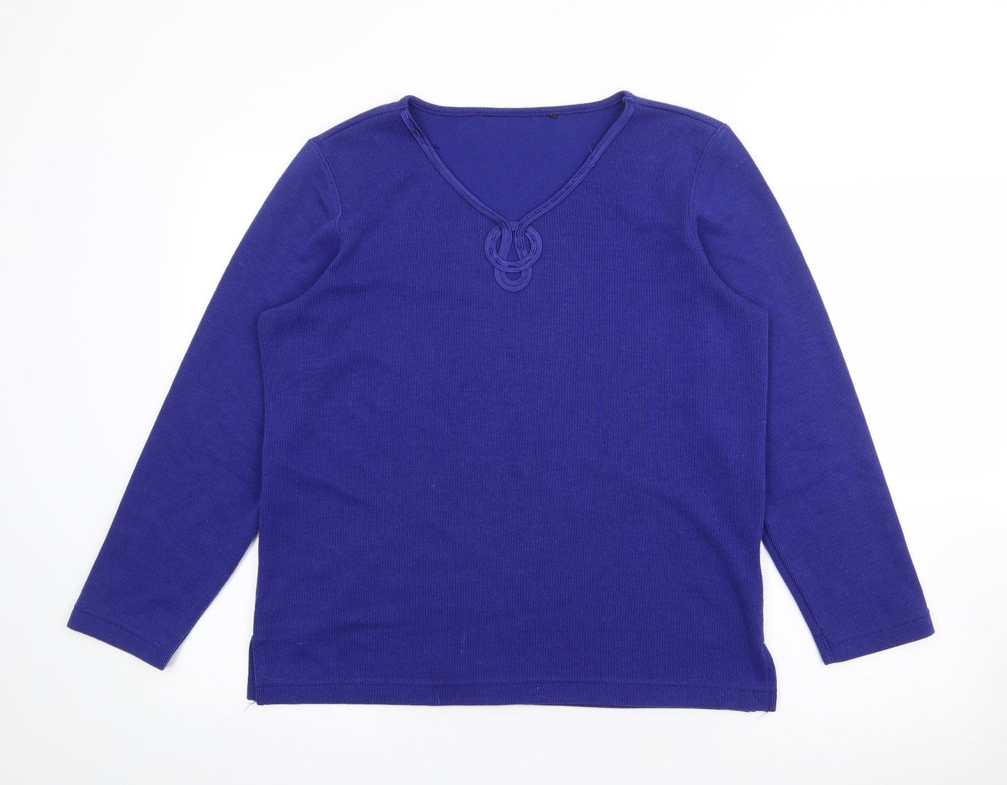 Preworn Womens Blue V-Neck  Polyester Pullover Jumper Size S