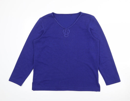 Preworn Womens Blue V-Neck  Polyester Pullover Jumper Size S