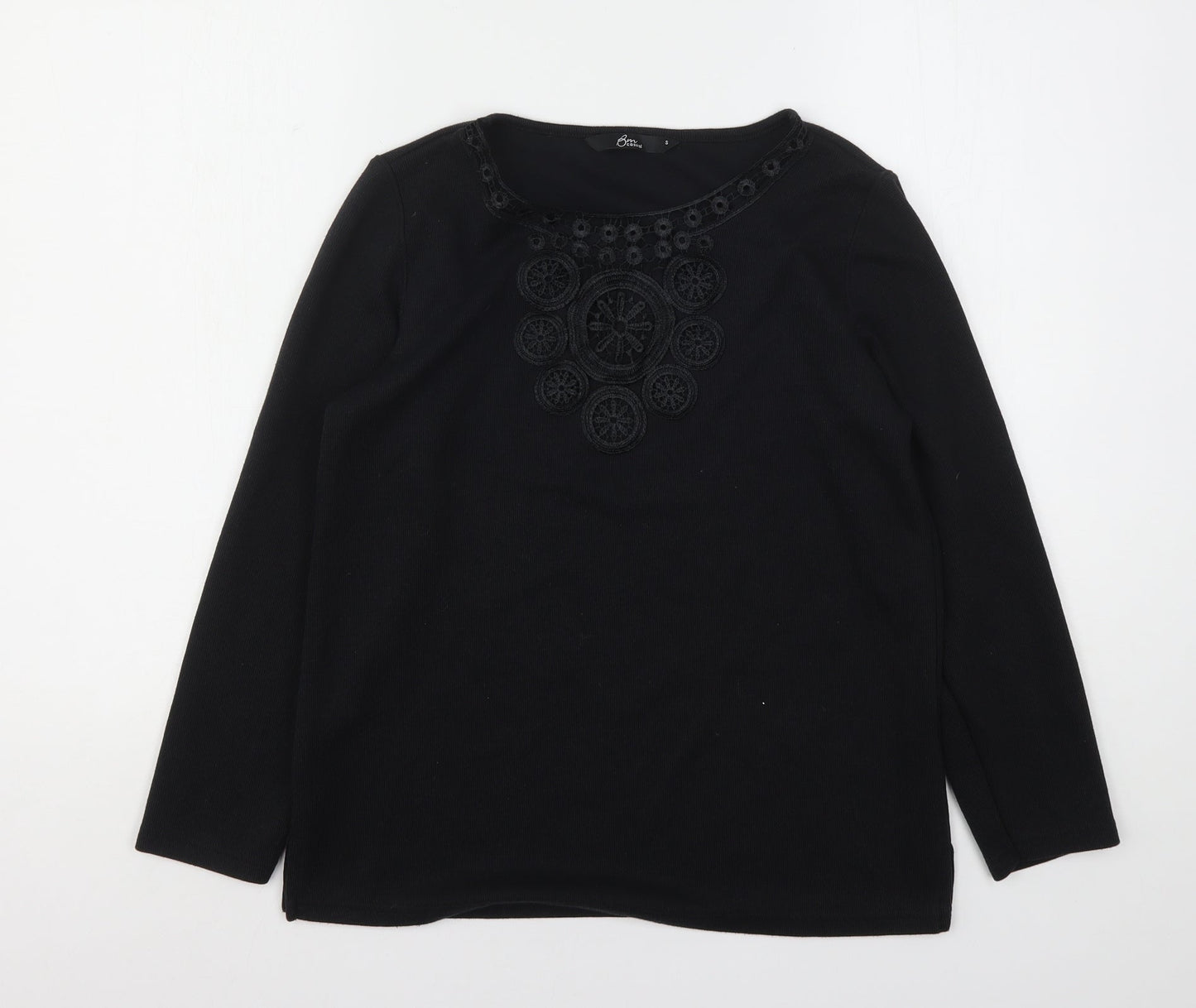 Bonmarché Womens Black  Polyester Basic T-Shirt Size S Round Neck