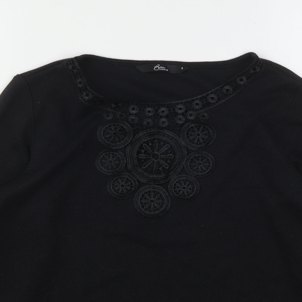 Bonmarché Womens Black  Polyester Basic T-Shirt Size S Round Neck