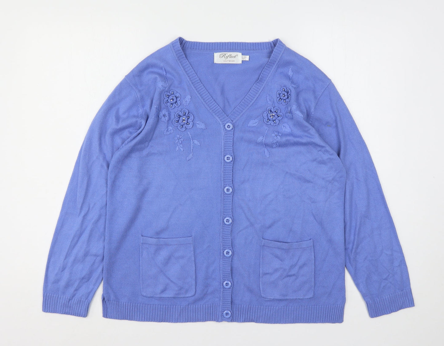 Reflect Womens Blue V-Neck  Acrylic Cardigan Jumper Size M