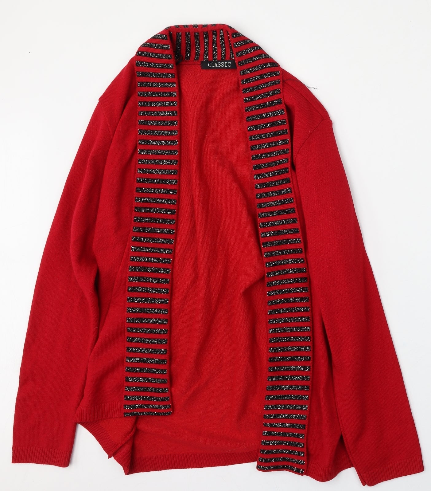 Classic Womens Red V-Neck  Polyester Cardigan Jumper Size L