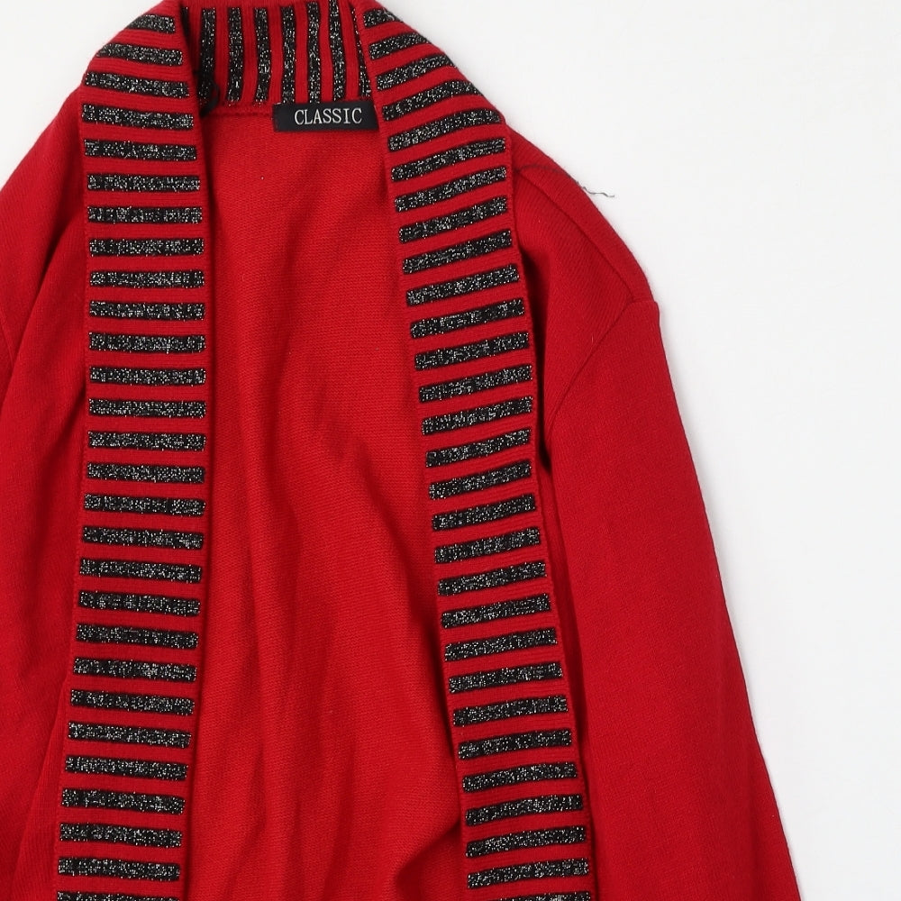 Classic Womens Red V-Neck  Polyester Cardigan Jumper Size L