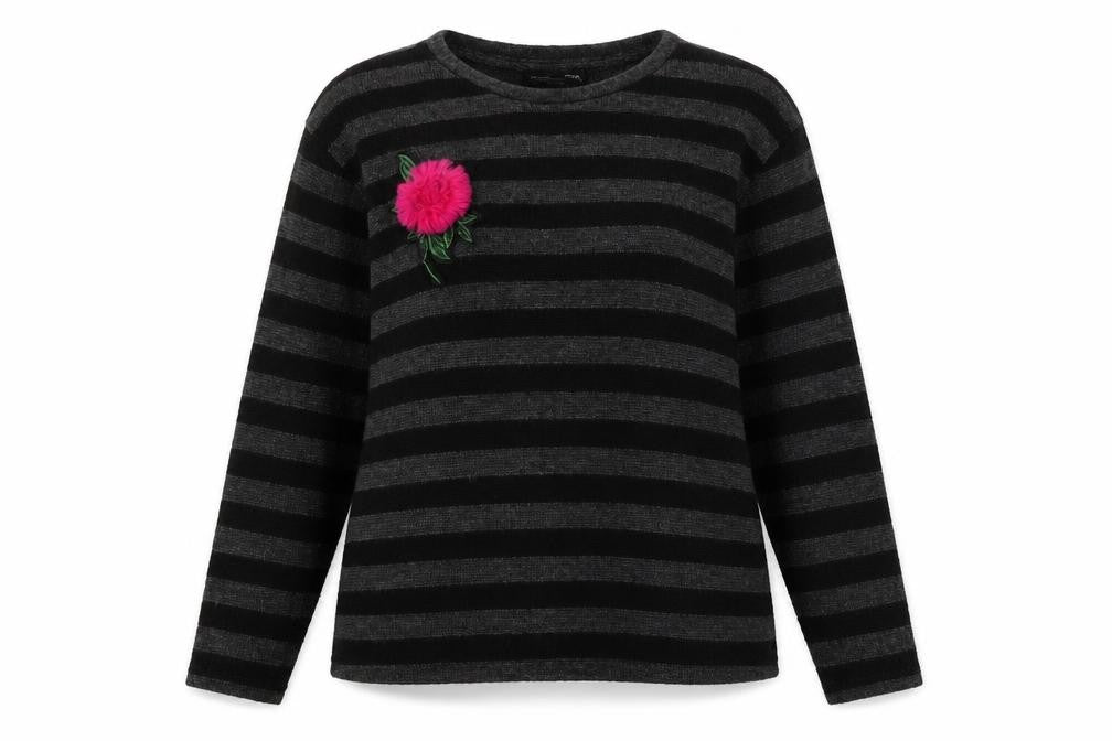 Zara Womens Grey Round Neck Striped Polyester Pullover Jumper Size M
