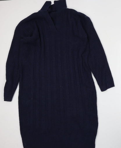 Tu Womens Blue Collared  Acrylic Pullover Jumper Size 10
