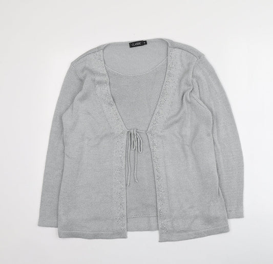 Classic Womens Grey V-Neck  Acrylic Cardigan Jumper Size M