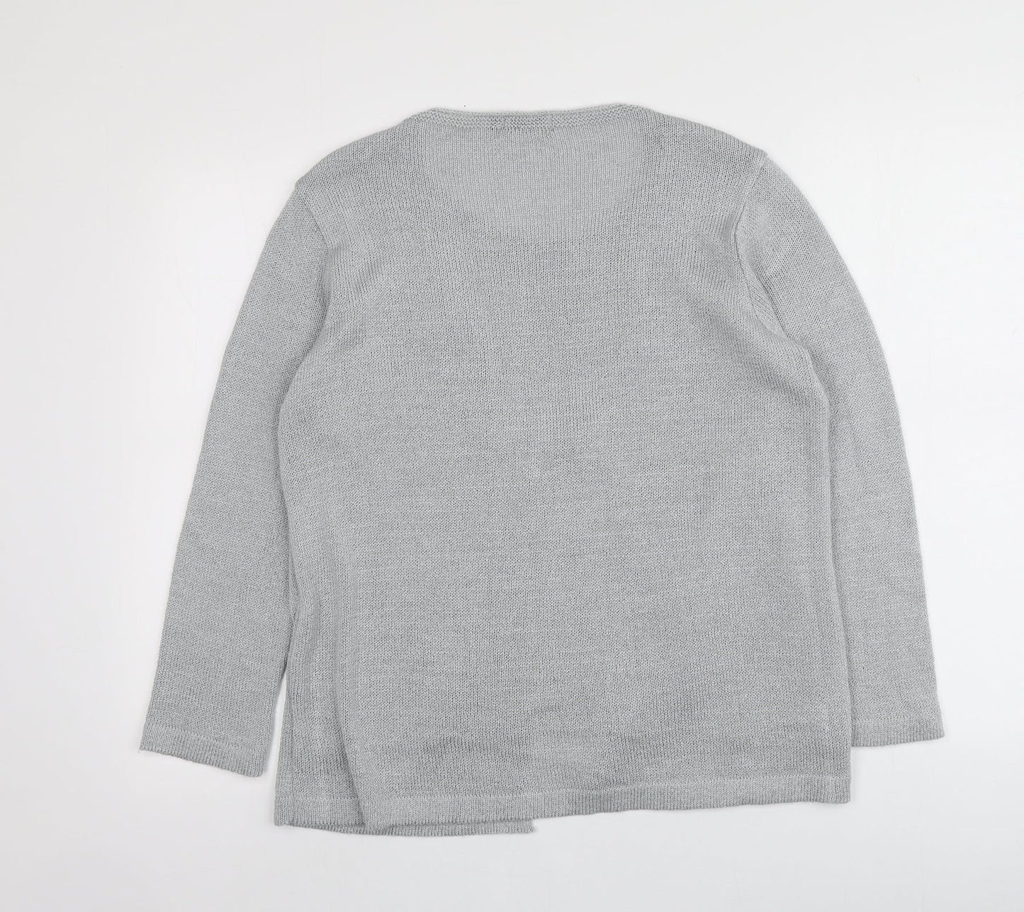 Classic Womens Grey V-Neck  Acrylic Cardigan Jumper Size M