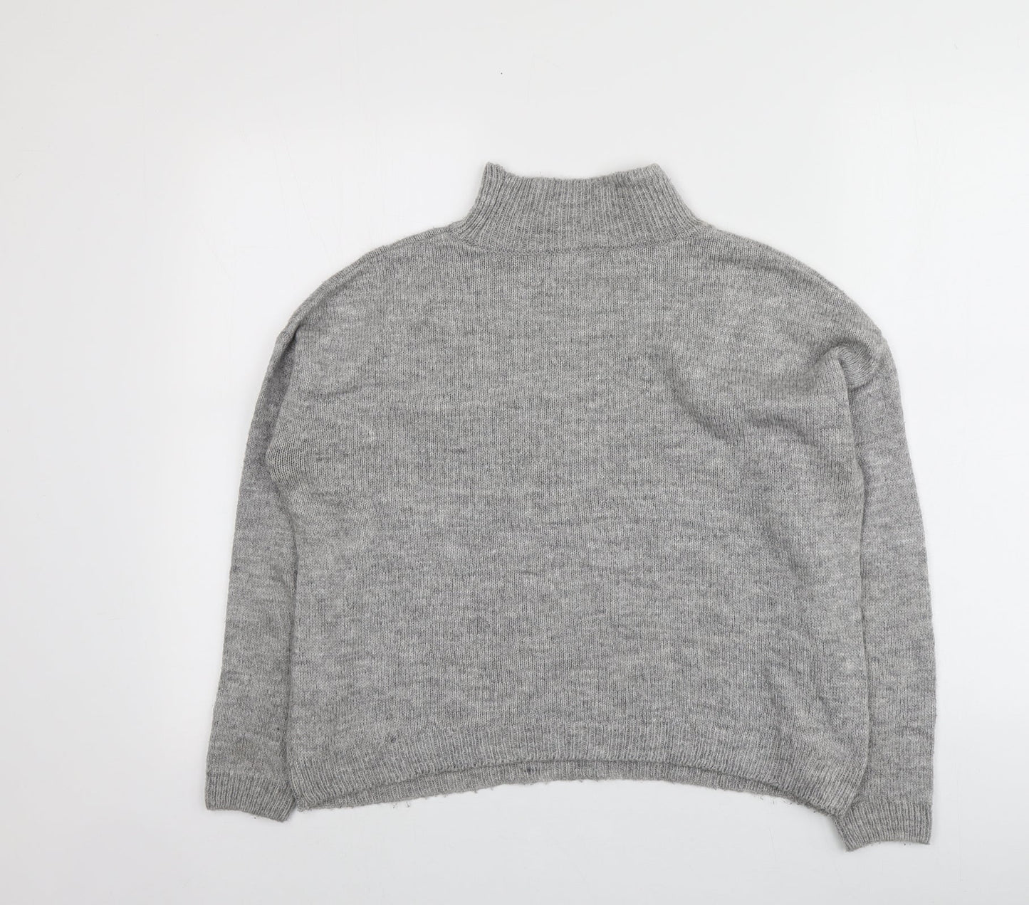 New Look Womens Grey Roll Neck Floral Acrylic Pullover Jumper Size S