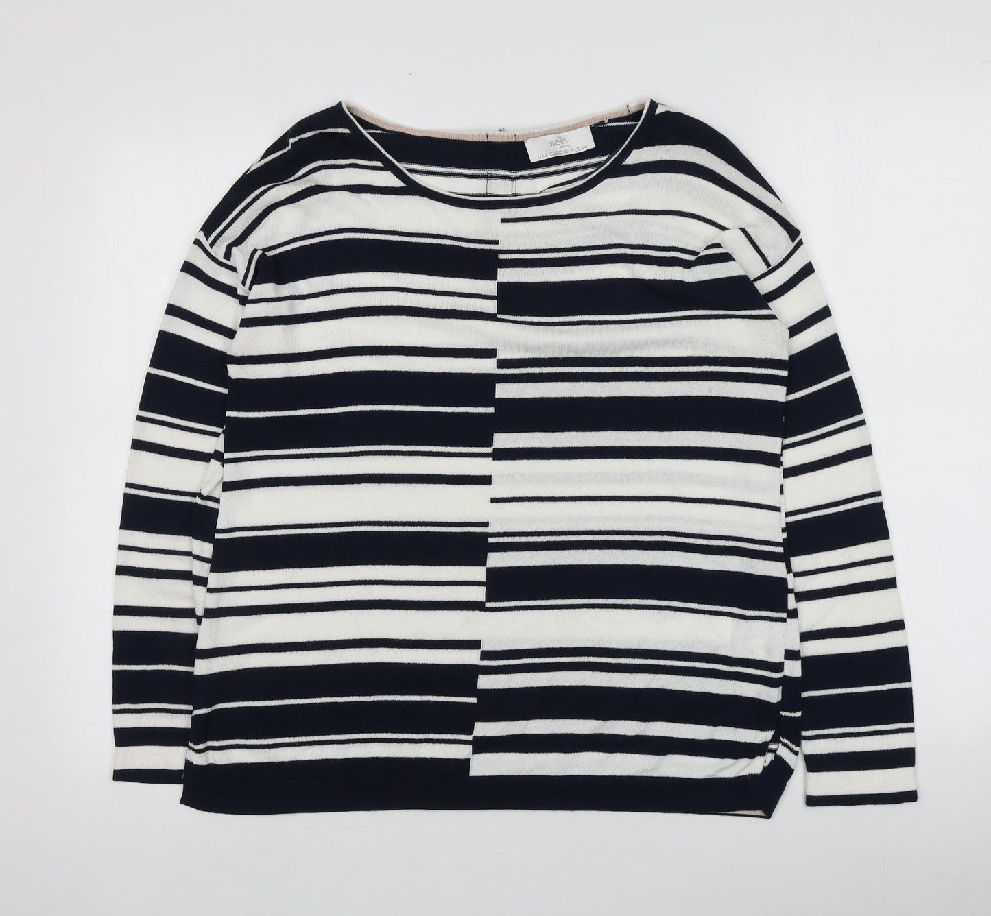 Wallis Womens Blue Striped Viscose Basic T-Shirt Size S Round Neck
