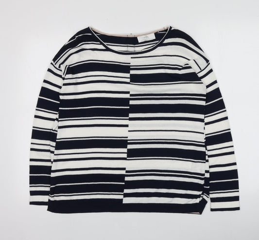 Wallis Womens Blue Striped Viscose Basic T-Shirt Size S Round Neck