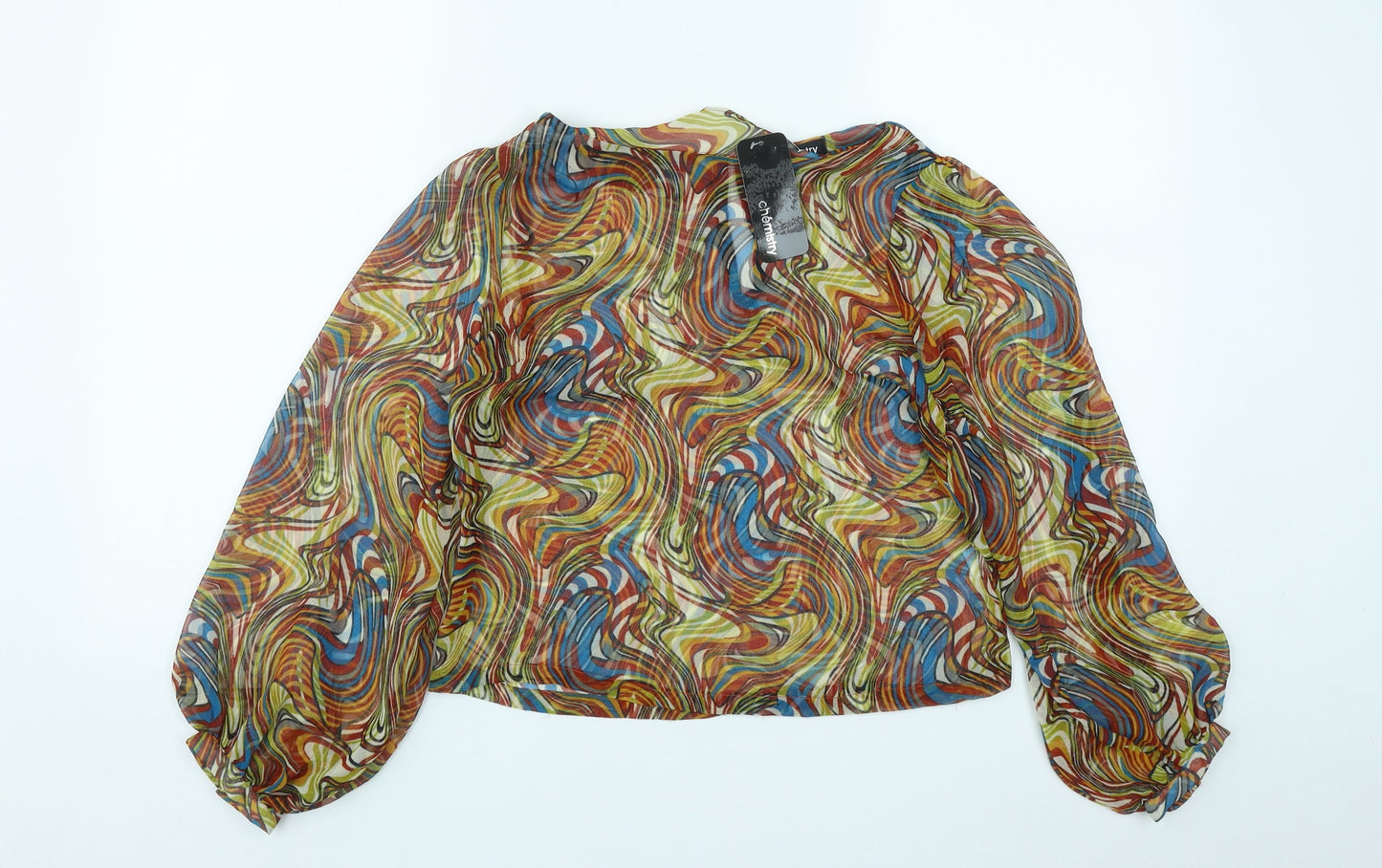 Chemistry Womens Multicoloured Geometric Polyester Basic Blouse Size XS Round Neck