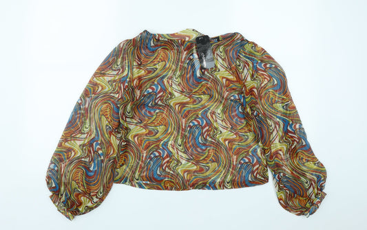Chemistry Womens Multicoloured Geometric Polyester Basic Blouse Size XS Round Neck